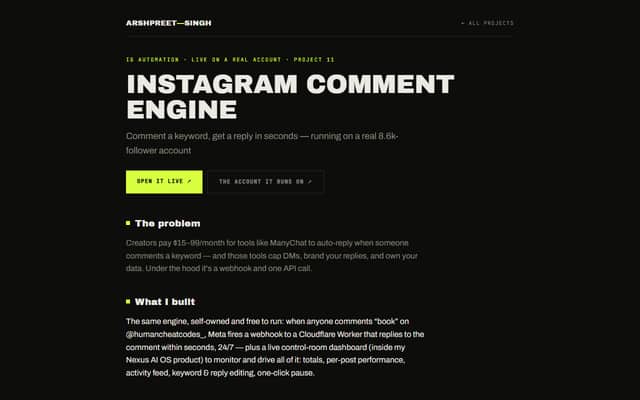 Screenshot of the Instagram Comment Engine page